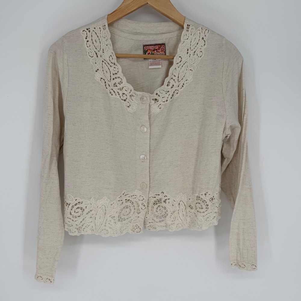 April Cornell Top Set Linen Blend Crochet Lace Oatmeal
